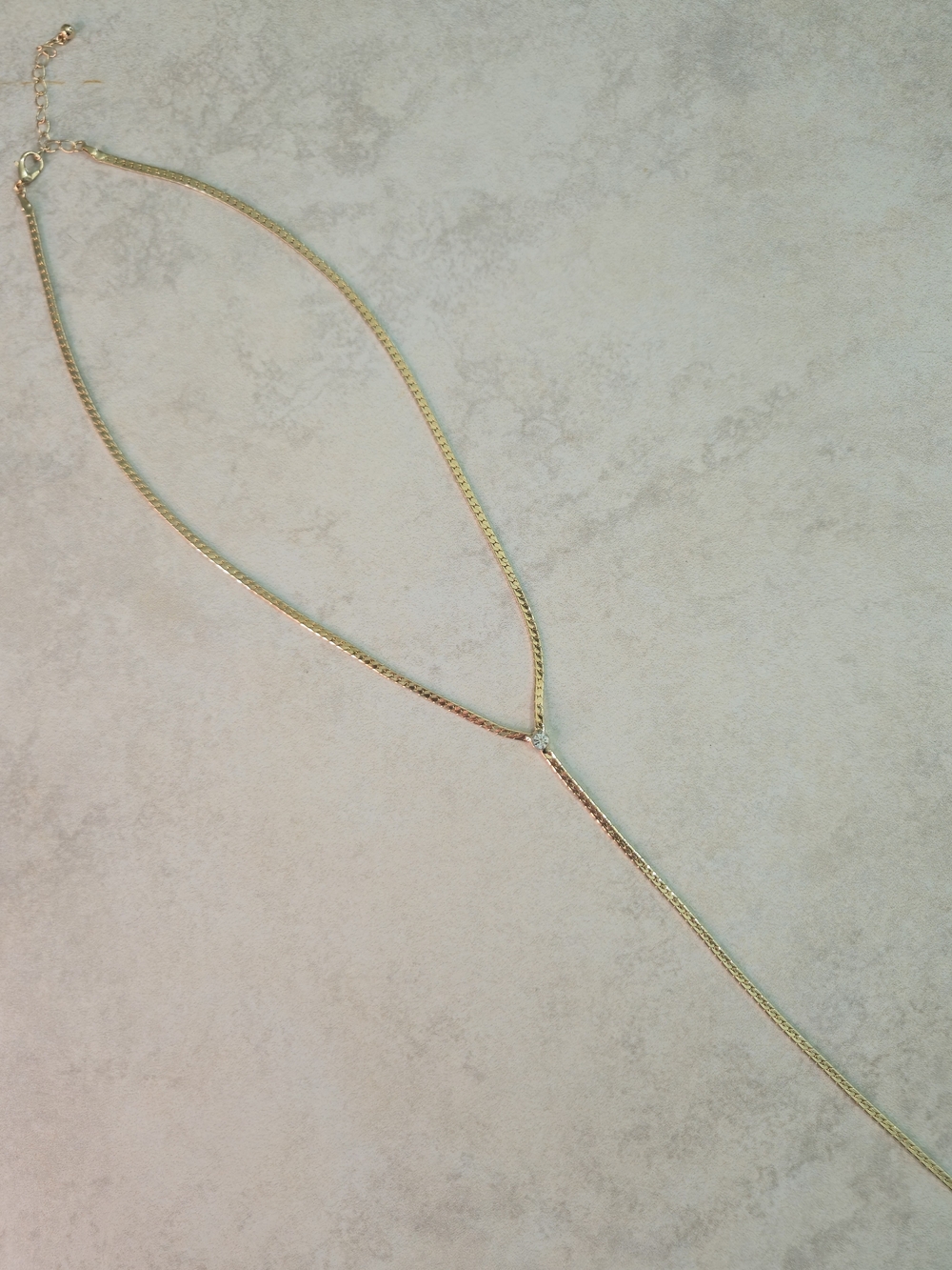 Gold Tone Rhinestone Lariat Y Necklace Long Drop Adjustable - Picture 1 of 6